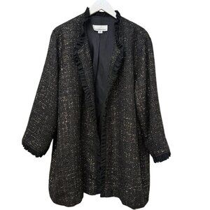 Caroline Rose Evening Jacket Plus Size 2X Black Gold Tweed Long Duster Blazer